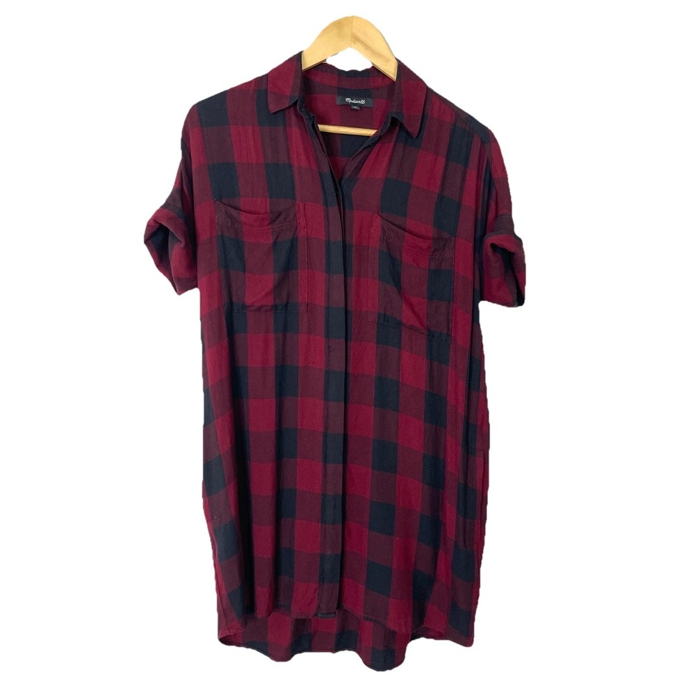 Madewell Shirt Dress Womens Extra Small XS Red Plaid Pockets